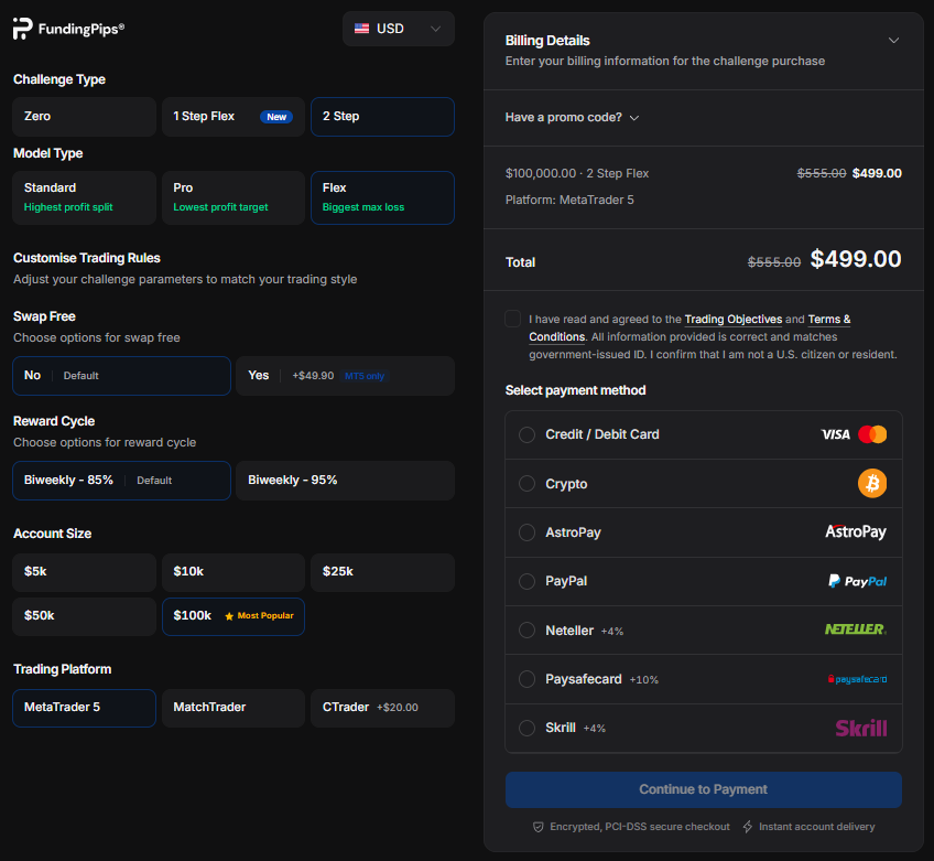 Step 2: Select Your Account Size